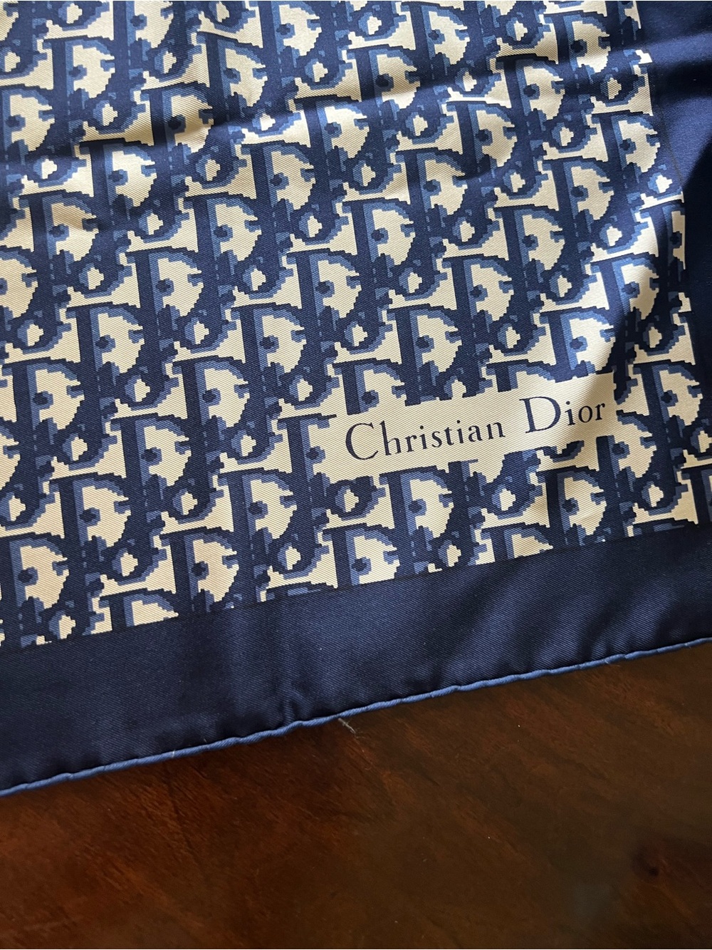 Dior Navy and White Logo Silk Scarf 28x28 - Picture 2 of 3